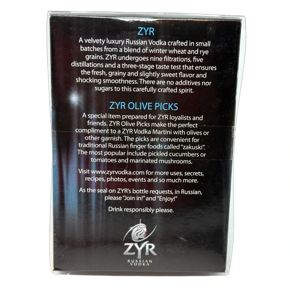 NOS ZYR Russian Vodka Olive Picks (4) Glass Swizzle Stirrers Cocktail Barware
